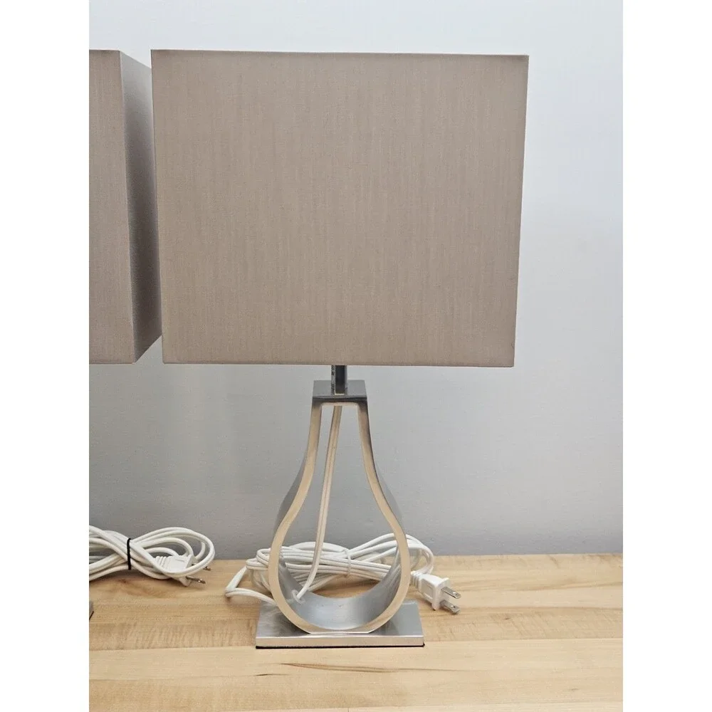 2 X IKEA Klabb Table Silver Lamp Modern Aluminum Accent Light Lamp WITH SHADES